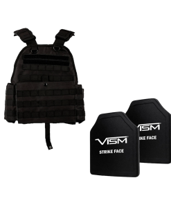 Body Armor Bundle: VISM Plate Carrier Vest, Size: Medium-2XL – Black + VISM Level IIIA Ballistic Soft Panel 10″X12″ Bullet Proof Up To .44 Mag, 2-Pack