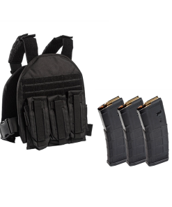 Body Armor Bundle: Guard Dog Body Armor ‘Terrier’ Plate Carrier – Black + Magpul PMAG 30 AR/M4 Gen M2 MOE 5.56x45mm NATO (No Window), 3 – Pack